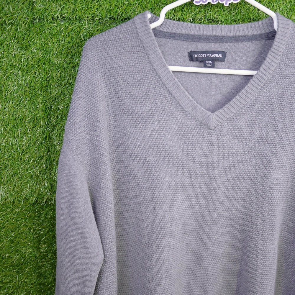Tricots St Raphael Sweater Gray V-Neck Textured Knit - Mens Size XXL